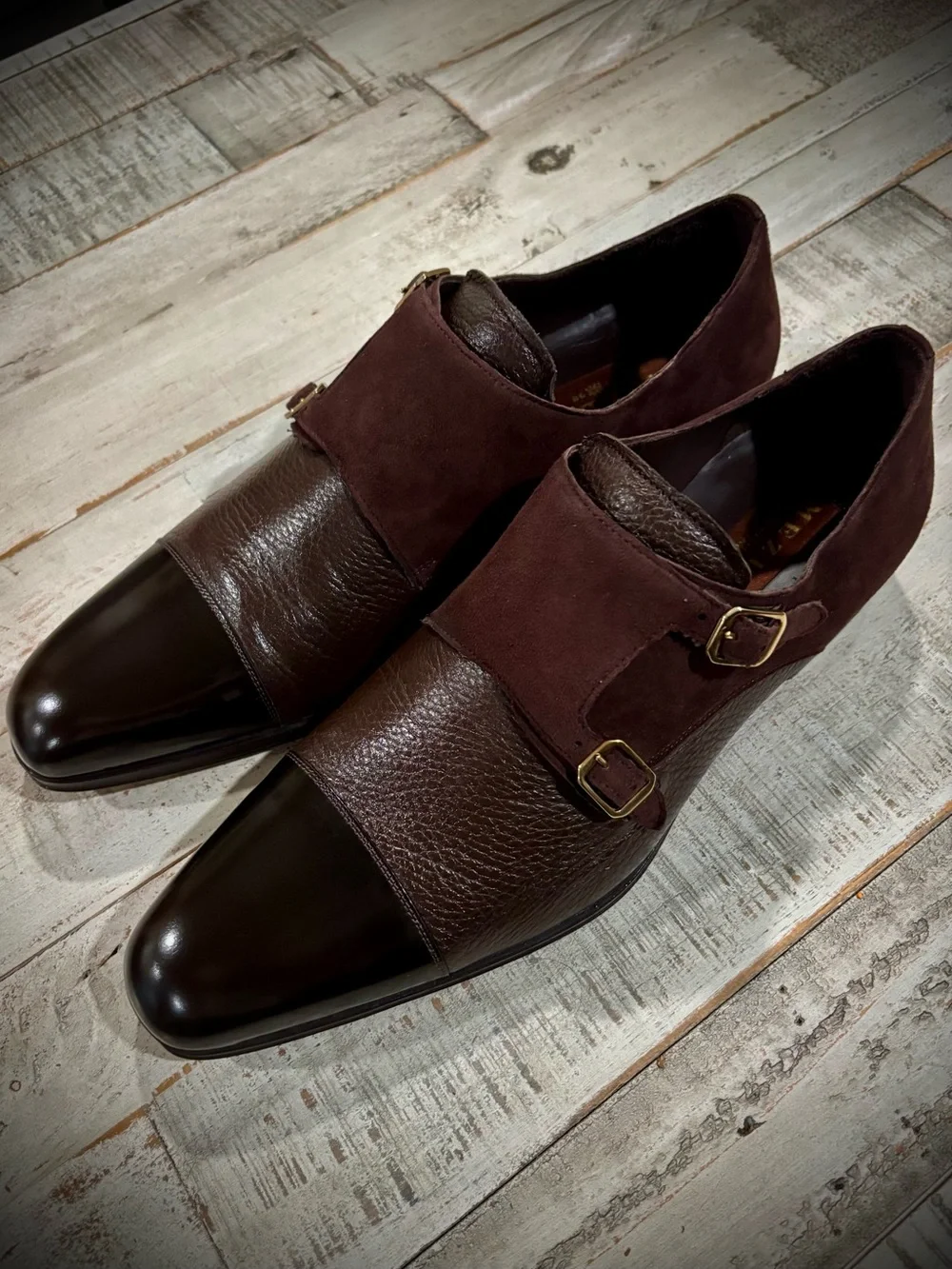 Mezlan Brown Three-Texture Double Monk Strap Shoes. Classic, elegance & quality